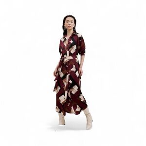 Banana Republic Chic Burgundy Patterned Maxi Dress